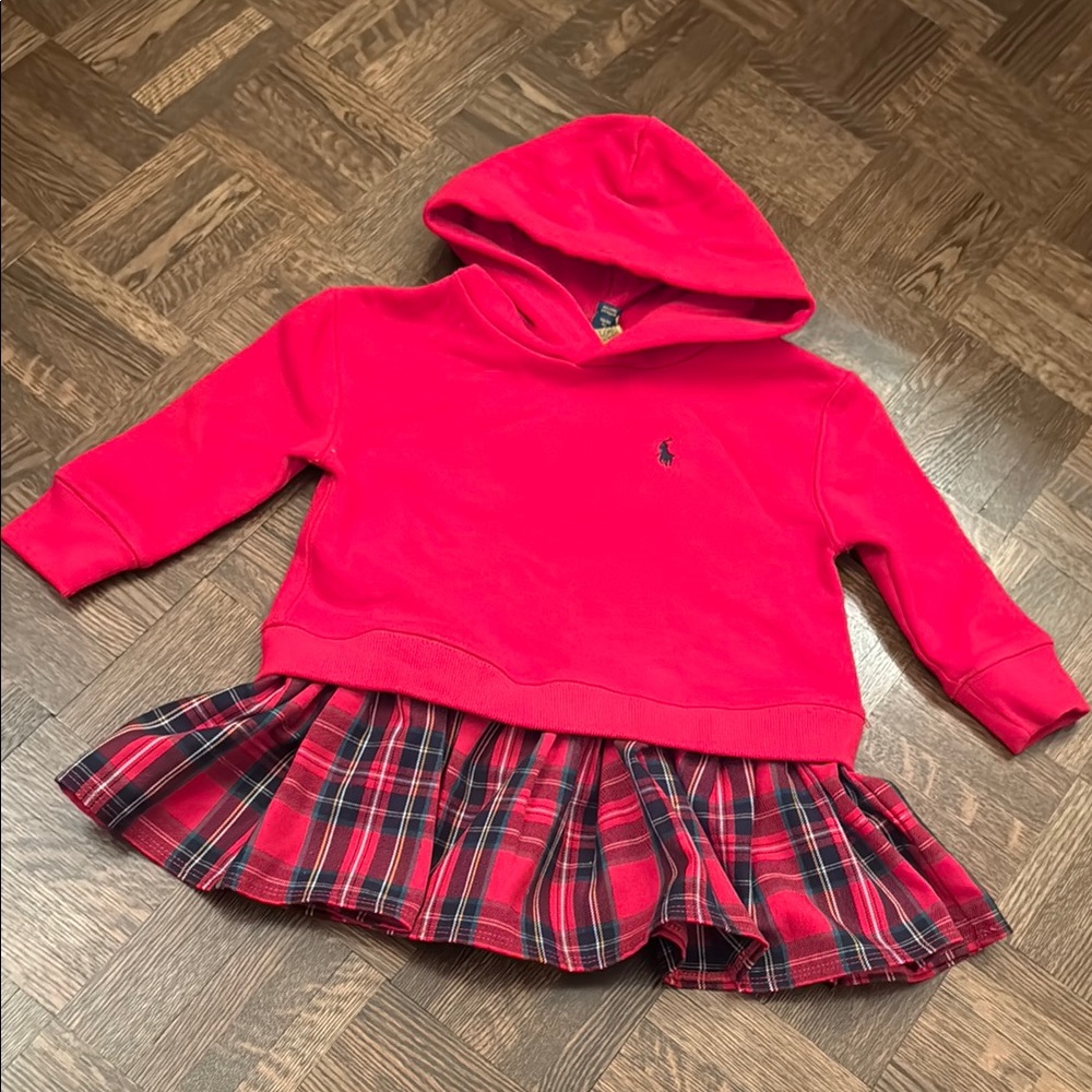 Polo Ralph Laure size 2T red plaid sweatshirt dress